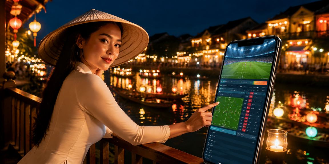 Người phụ nữ đội nón lá sử dụng điện thoại tại Hội An